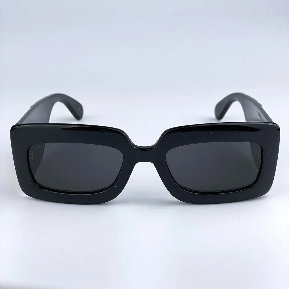 NEW Gucci GG0811S 001 Black Logo Gray Rectangle Anti-Reflective Unisex Sunglasse